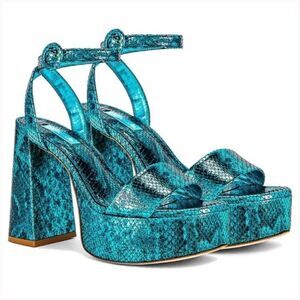 LARROUDE Dolly Platform In Teal - Aqua Snake
